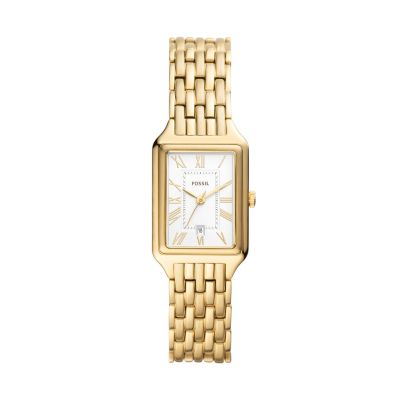 Fossil ES5220 Damen-Uhr Raquel Analog Quarz mit Edelstahl-Armband Gold-Ton