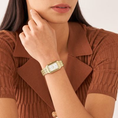 Fossil ES5220 Damen-Uhr Raquel Analog Quarz mit Edelstahl-Armband Gold-Ton
