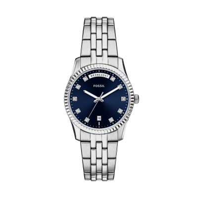 Fossil Damen-Uhr Scarlette Blau Analog Quarz Edelstahl-Armband ES5457