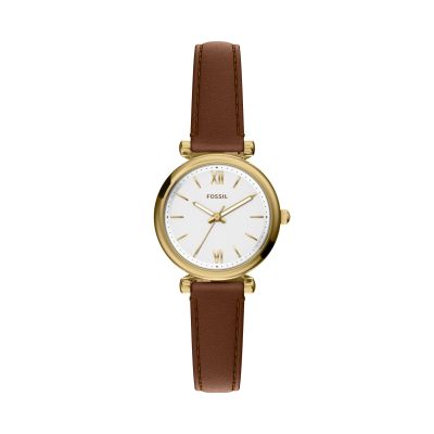 Fossil Damen-Uhr Carlie Mini Analog Quarz Leder-Armband 28 mm ES5464
