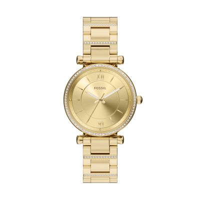 Fossil Damen-Uhr Carlie Analog Quarz Edelstahl-Armband Gold-Ton ES5465