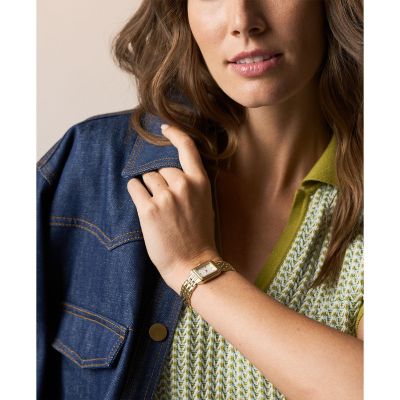 Fossil Damen-Uhr Raquel Analog Quarz Edelstahl-Armband Goldton ES5467