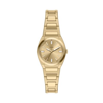 Fossil Damen-Uhr Everett Analog Quarz Edelstahl-Band Gold-Ton ES5492