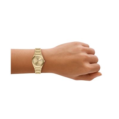 Fossil Damen-Uhr Everett Analog Quarz Edelstahl-Band Gold-Ton ES5492