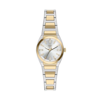 Fossil Damen-Uhr Everett Quarz Edelstahl-Band Silber-Gold-Ton ES5494