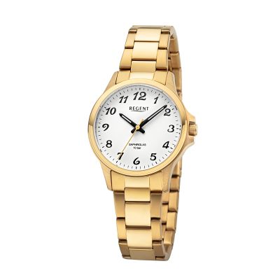 Regent Damen-Uhr Analog Quarz Metall-Armband Gold-Ton F-1461