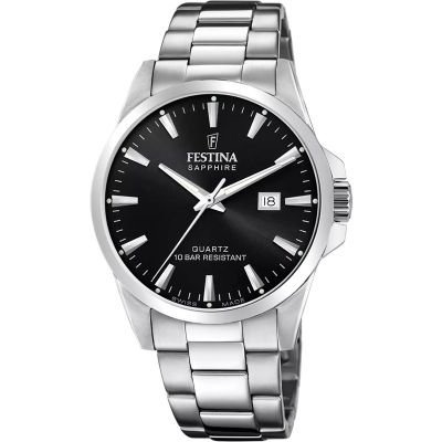 Festina F20024/4 Herren-Uhr Swiss Made Schwarz Quarz Edelstahl-Armband