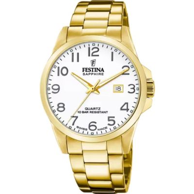 Festina Herren-Uhr Swiss Made Quarz Edelstahl-Band Gold-Ton F20044/1