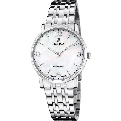Festina Damen-Uhr Swiss Made Klassik Quarz Edelstahl-Band F20047/2