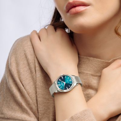 Festina Damen-Uhr Swiss Made Grace Grün Quarz Edelstahl-Band F20076/4