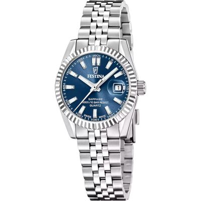 Festina Damen-Uhr Swiss Made Blau Analog Quarz Edelstahl-Band F20087/4