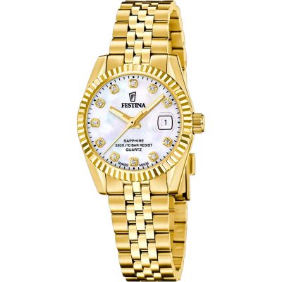 Festina Damen-Uhr Swiss Made Quarz Edelstahl-Armband Gold-Ton F20089/1
