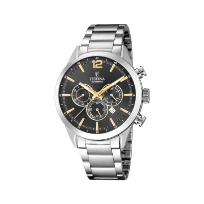 Festina F20343/3 Herren-Uhr Timeless Chronograph Quarz mit Edelstahl-Band