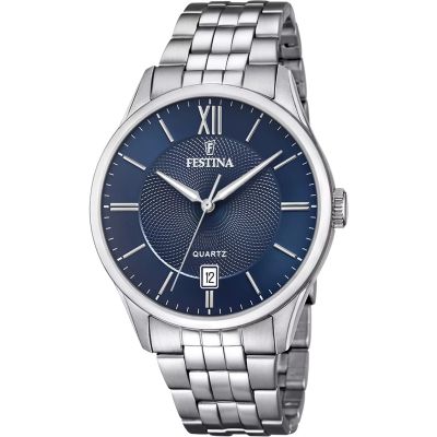 Festina Herren-Uhr Klassik Blau Analog Quarz Edelstahl-Band F20425/2