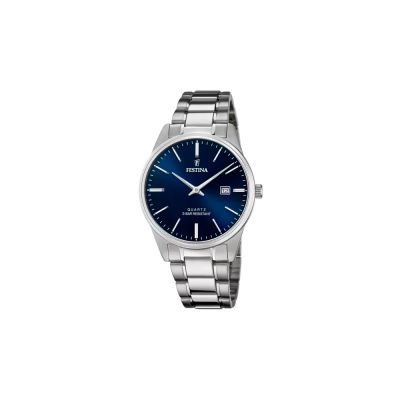 Festina F20511/3 Herren-Uhr Klassik Analog Quarz mit Edelstahl-Armband Blau