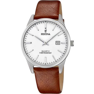 Festina Herren-Uhr Klassik Analog Quarz Leder-Armband F20512/2