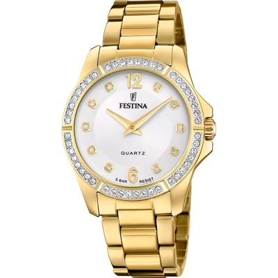 Festina Damen-Uhr Mademoiselle Quarz Edelstahl-Band Gold-Ton F20596/1