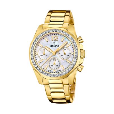 Festina Damen-Uhr Boyfriend Quarz Edelstahl-Band Gold-Ton F20609/1