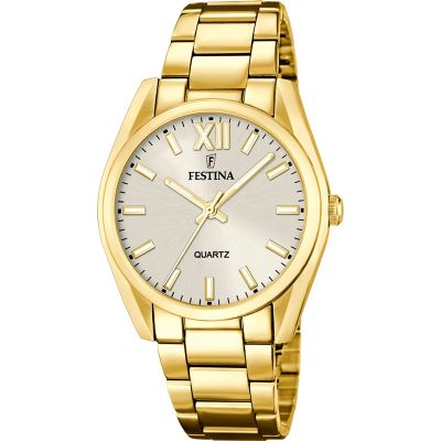 Festina Damen-Uhr Boyfriend Alegria Quarz Edelstahl-Band Gold F20640/1