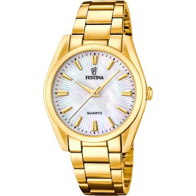 Festina Damen-Uhr Boyfriend Quarz Edelstahl-Armband Gold-Ton F20640/A