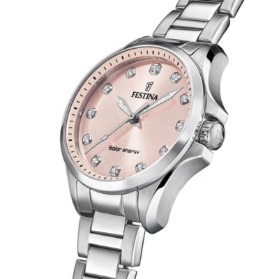Festina Damen-Uhr Solar Energy Rosé Quarz Edelstahl-Armband F20654/2