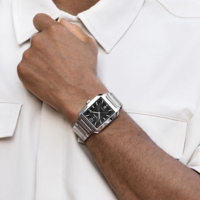 Festina Herren-Uhr Schwarz Analog Quarz Edelstahl-Band Silber F20677/4