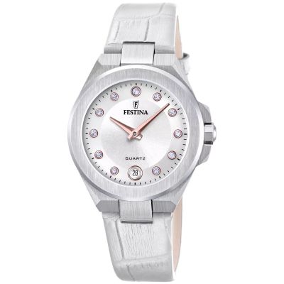 Festina Damen-Uhr Mademoiselle Weiss Analog Quarz Leder-Band F20701/1