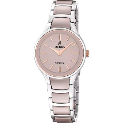 Festina Damen-Uhr Keramik Rosé Analog Quarz Edelstahl-Armband F20752/2