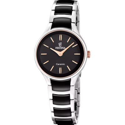 Festina Damen-Uhr Keramik Schwarz Analog Quarz Edelstahl-Band F20752/7