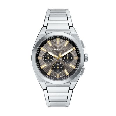 Fossil Herren-Uhr Everett Chronograph Quarz Edelstahl-Armband FS6128