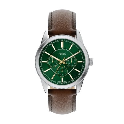 Fossil Herren-Uhr Pearson Multifunktion Analog Quarz Leder-Band FS6137