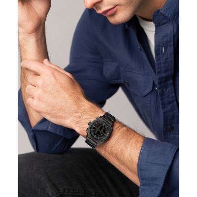 Fossil Herren-Uhr Machine Big Tic Quarz Edelstahl-Band Schwarz FS6156