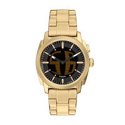 Fossil Herren-Uhr Machine Big Tic Quarz Edelstahl-Band Gold-Ton FS6157