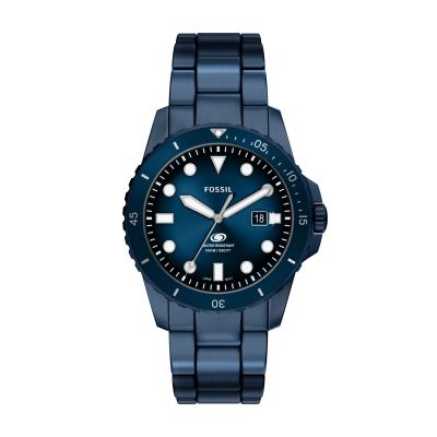 Fossil Herren-Uhr Blue Dive Marineblau Quarz Edelstahl-Band FS6166