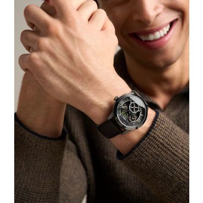 Fossil Herren-Uhr Townsman Big Tic Digital-Analog Leder-Band FS6191