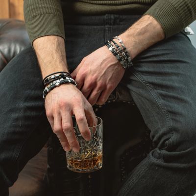 Coeur de Lion Armband Herren Lava Onyx-Cubes Edelstahl 0927/30-1300