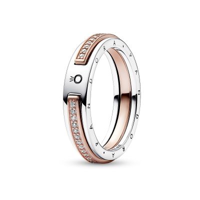 Pandora 182773C01 Ring Damen Signature Logo & Pavé Silber Rosévergoldet 