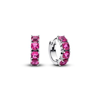 Pandora Creolen Ohrringe Damen Rosafarbene Kristalle Silber 293851C02