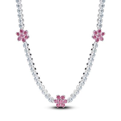 Pandora Halskette Damen Rosafarbene Blumen Sterling-Silber 394561C01