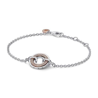 Pandora 582741C01 Armband Signature Bicolor Logo Pavé Rosévergoldet Silber 16 cm