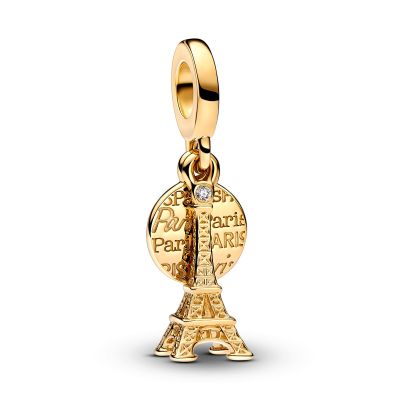 Pandora Charm-Anhänger Paris Eiffelturm Diamant 14K Vergoldet 763344C01