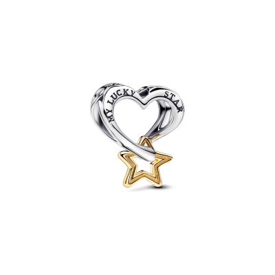 Pandora Charm Damen Lucky Star & Herz Sterling-Silber Vergoldet 763513C00