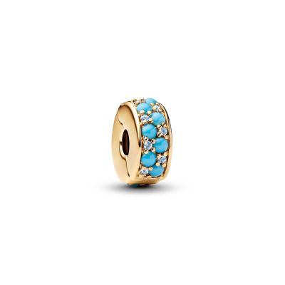 Pandora Clip-Charm Damen Aquablaue Kristalle 14K Vergoldet 763902C01
