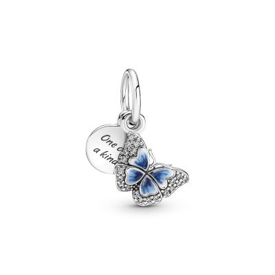 Pandora 790757C01 Charm-Anhänger Blauer Schmetterling & Spruch Doppelter Silber