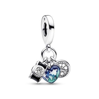 Pandora 792703C01 Charm-Anhänger Damen Kamera Herz & Kompass Sterling-Silber