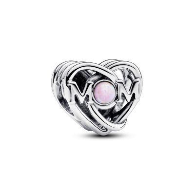 Pandora Charm Damen Mama Herz Synthetischer Opal Rosa Silber 793233C01
