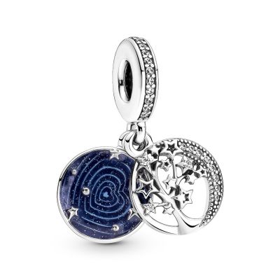 Pandora 799645C01 Charm-Anhänger Doppelter Baum & Galaxis Mond  Sterling-Silber