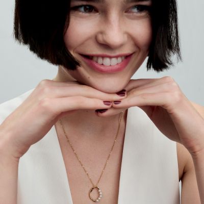 Pandora Essence Halskette Kreis mit Perlen Vergoldet 60 cm 363254C01