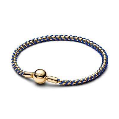 Pandora Armband Blaue Kordel Kastenkette 14K Vergoldet 563816C02