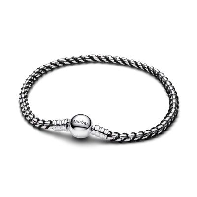 Pandora Armband Schwarze Kordel Kastenkette Silber 593816C02